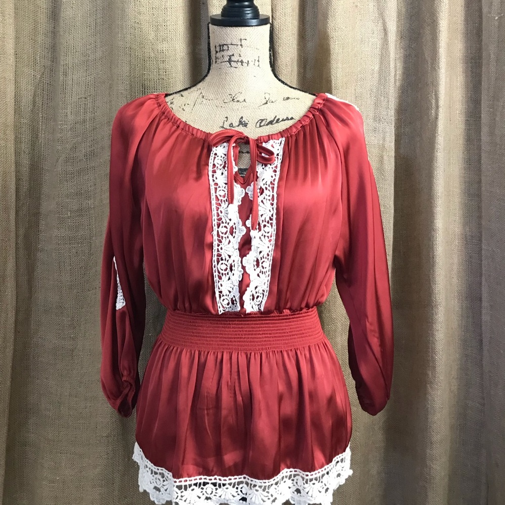 Warm Red Silk Blouse